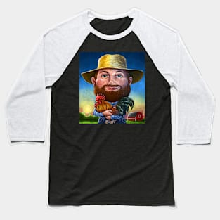 Farmer Holding Rooster Baseball T-Shirt